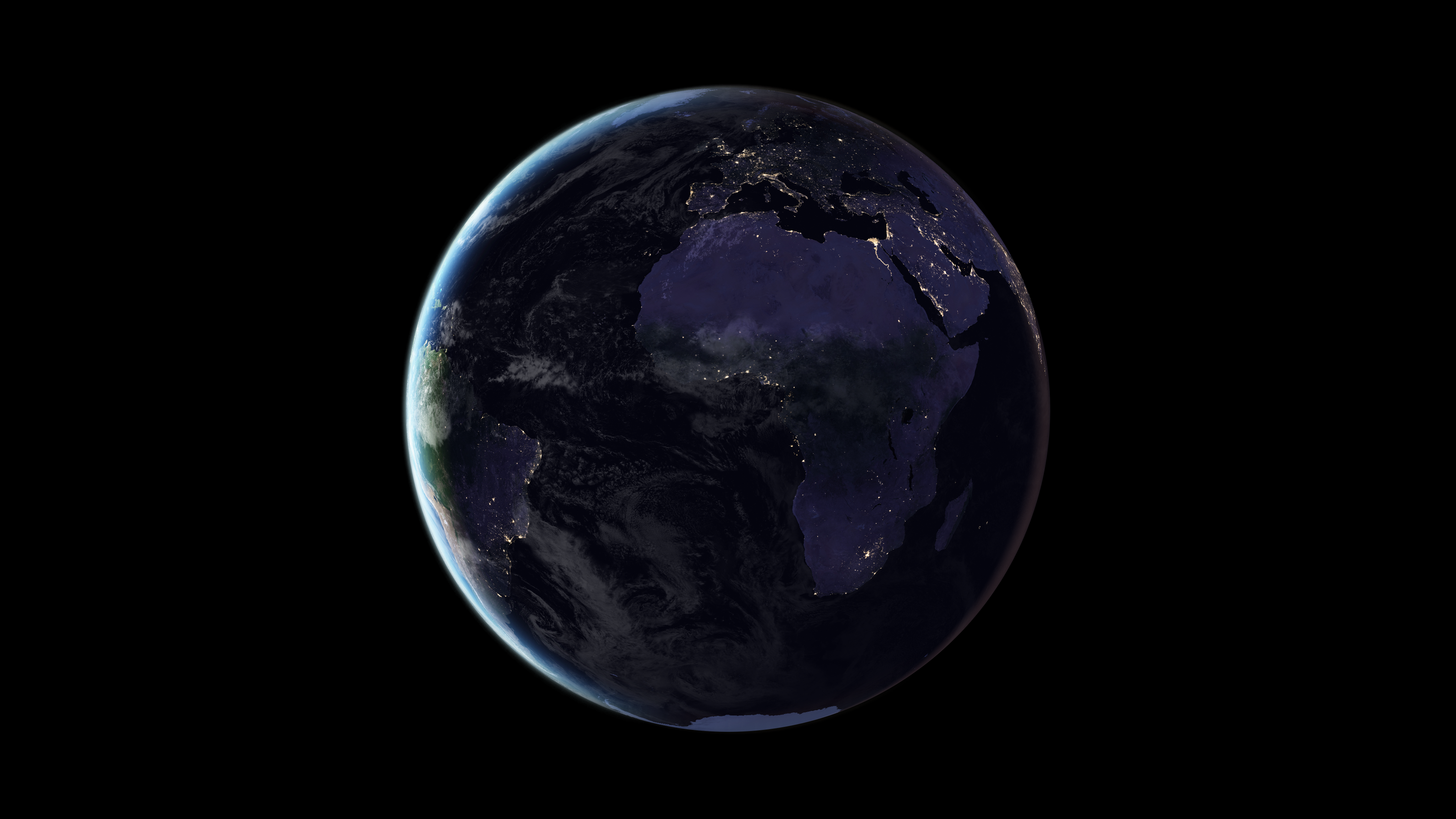 NASA Black Marble composite of Earth at night, with lights across Africa, Europe and the Middle East