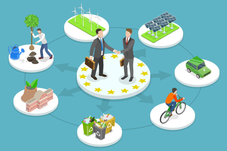 Article illustration connecting a business agreement with renewable energy and other low-carbon activities